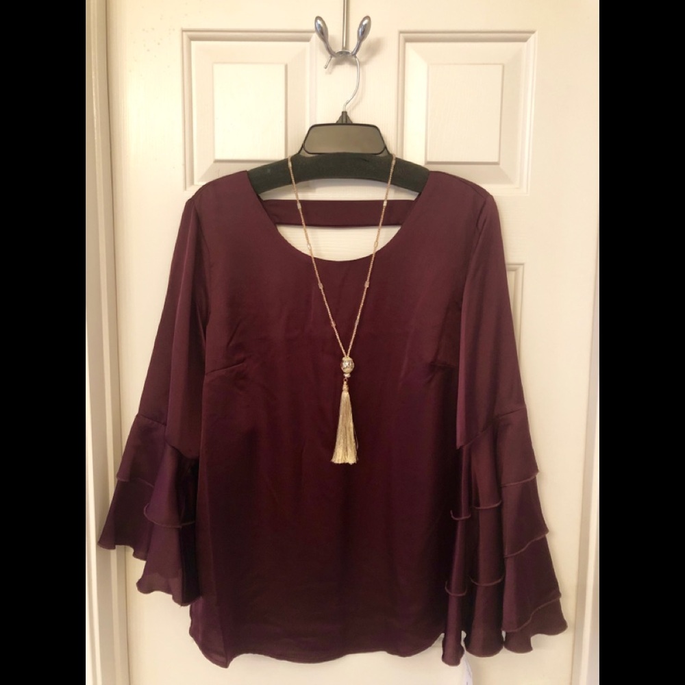Burgundy Bell Sleeve Blouse